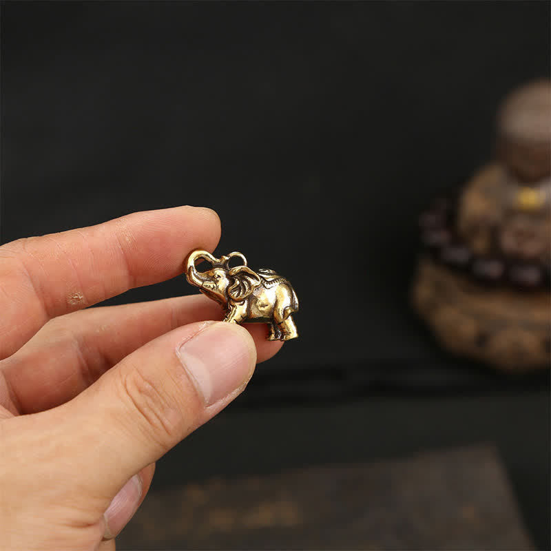 Buddha Stones Porte-clés en laiton en forme d'éléphant, de cinq pièces d'empereur et de gourde Pi Xiu, symboles de sagesse - image 17