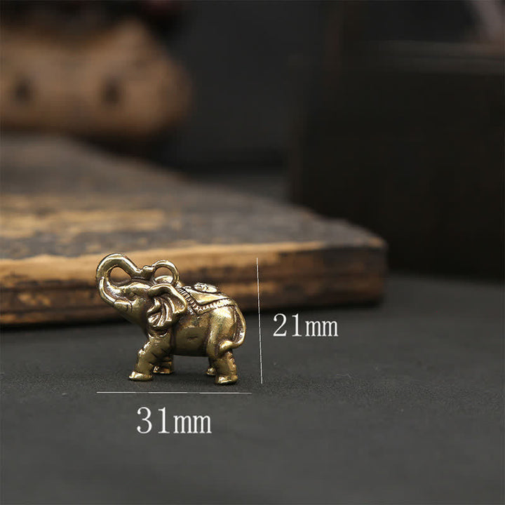 Buddha Stones Porte-clés en laiton en forme d'éléphant, de cinq pièces d'empereur et de gourde Pi Xiu, symboles de sagesse - image 18