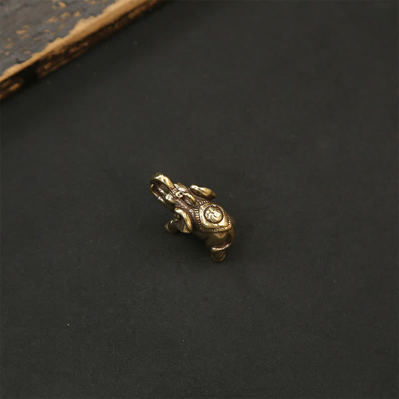 Buddha Stones Porte-clés en laiton en forme d'éléphant, de cinq pièces d'empereur et de gourde Pi Xiu, symboles de sagesse - image 16