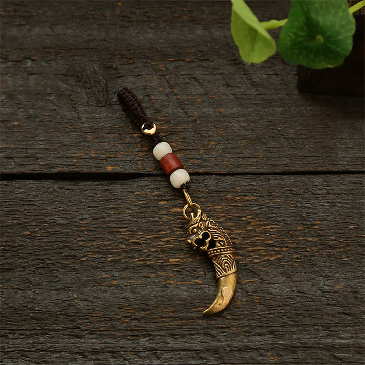 Buddha Stones Porte-clés en forme de gourde tressée en cuivre Pi Xiu, ornée de cinq pièces impériales - Cordon de perles blanches - image 10