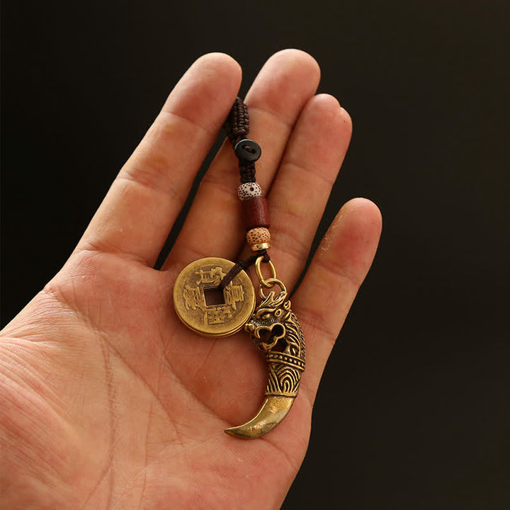 Buddha Stones Porte-clés en forme de gourde tressée en cuivre Pi Xiu, ornée de cinq pièces impériales - image 13