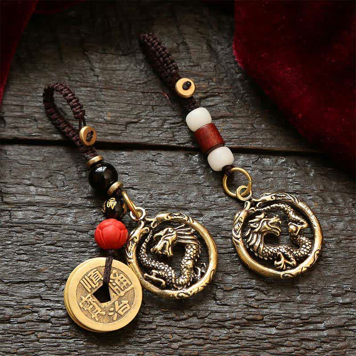 Buddha Stones Porte-clés ronds tressés Dragon de cuivre Richesse - image 0