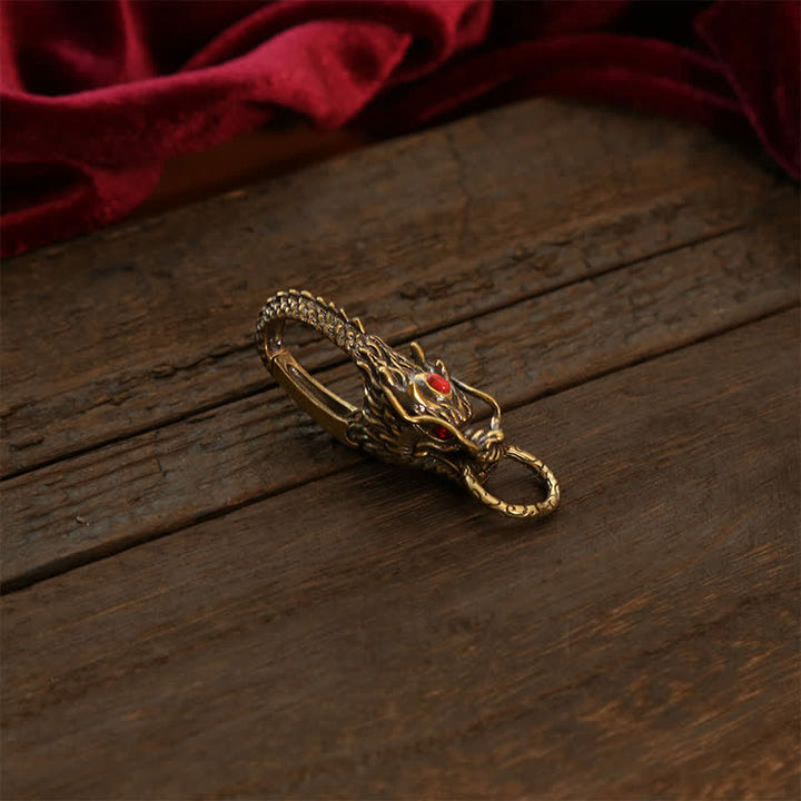 Buddha Stones Porte-clés de sécurité en laiton avec cadenas Dragon - Laiton Gemme Rouge - image 0
