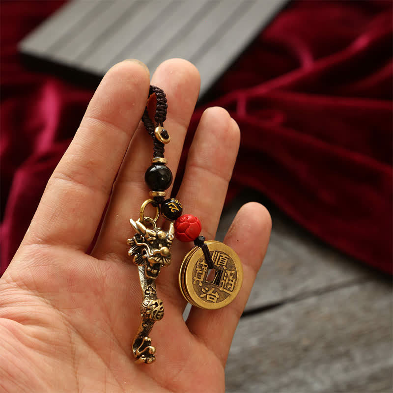 Buddha Stones Porte-clés de succès en laiton, pièces Ruyi des Cinq Empereurs et Dragon Ruyi - image 12