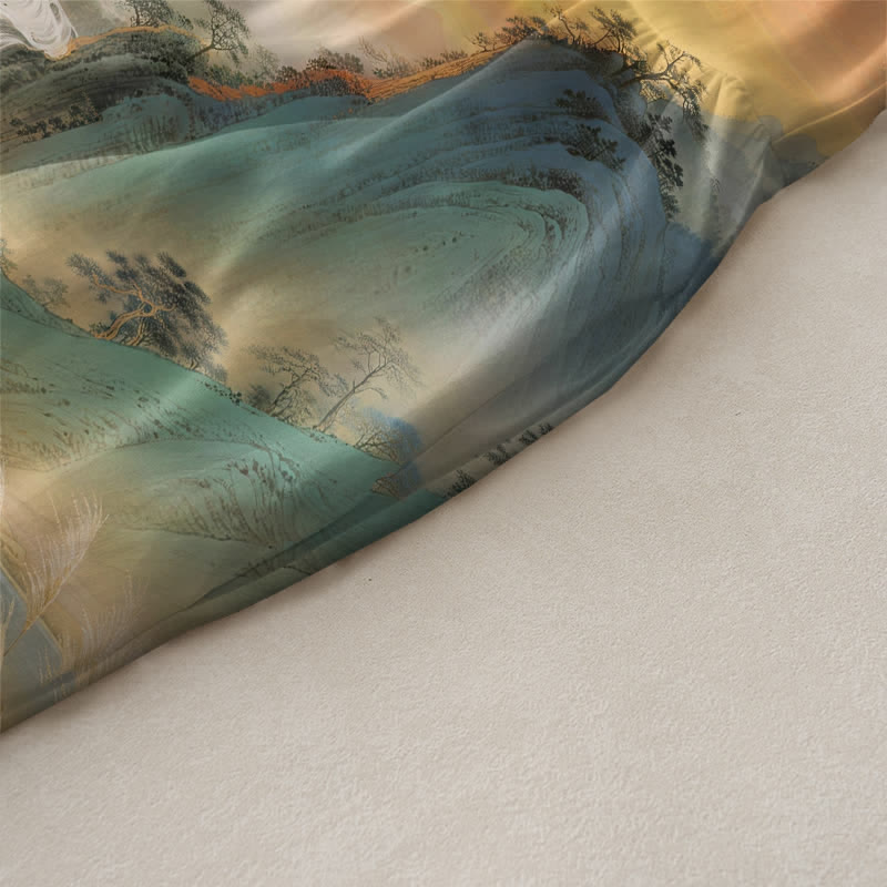 Buddha Stones Robe midi d'été décontractée pour femme, sans manches, avec poches, motif paysage de cascade et grues. - image 2