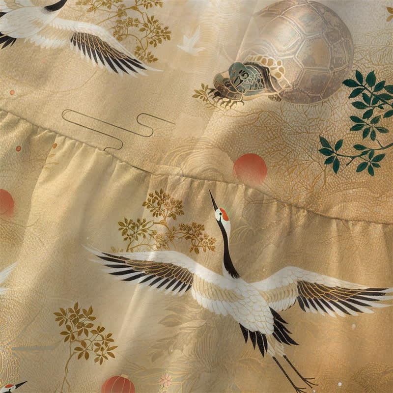 Buddha Stones Robe midi d'été décontractée pour femme, sans manches, à motif botanique de grues et de soleil, avec poches - image 1
