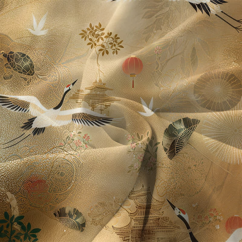 Buddha Stones Robe midi d'été décontractée pour femme, sans manches, à motif botanique de grues et de soleil, avec poches - image 3