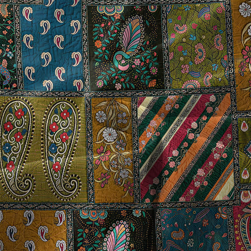 Buddha Stones Robe midi d'été décontractée pour femme, motif patchwork cachemire et floral olive, sans manches, avec poches - image 3