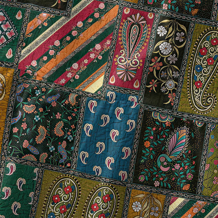 Buddha Stones Robe midi d'été décontractée pour femme, motif patchwork cachemire et floral olive, sans manches, avec poches - image 1
