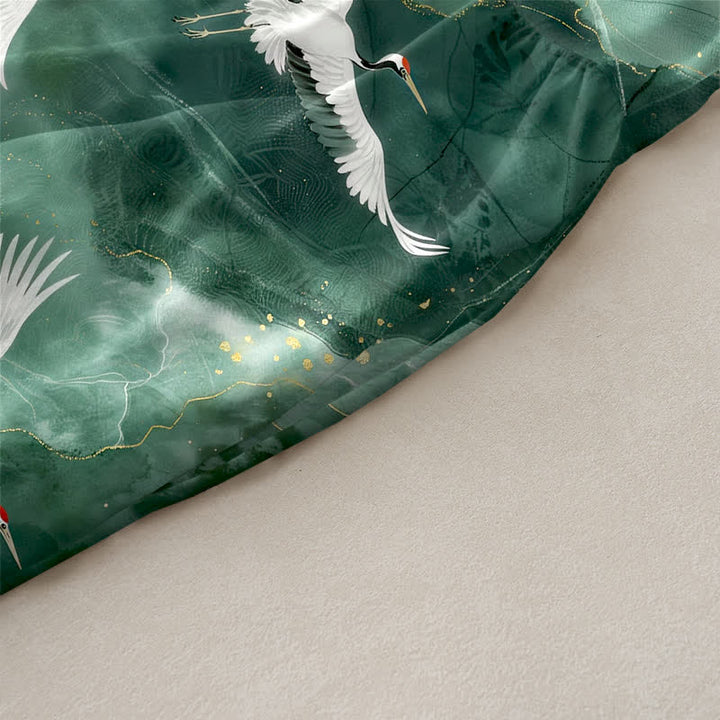 Buddha Stones Robe midi d'été décontractée blanche à motif marbre doré et grues, sans manches et avec poches pour femme - image 2