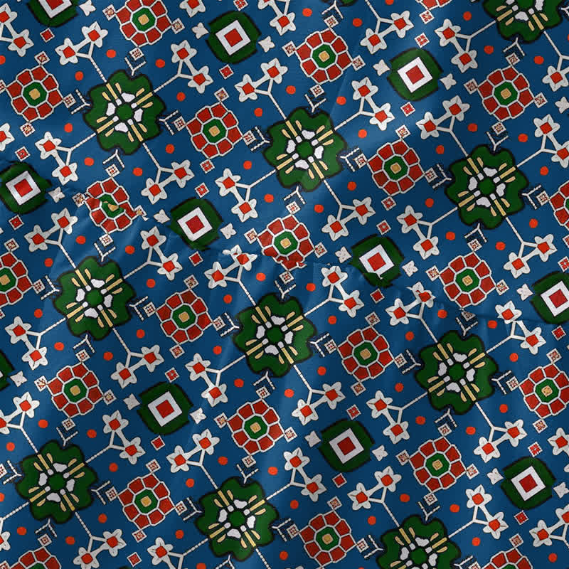 Buddha Stones Robe midi d'été décontractée bleue à motif géométrique bohème avec poches - image 1