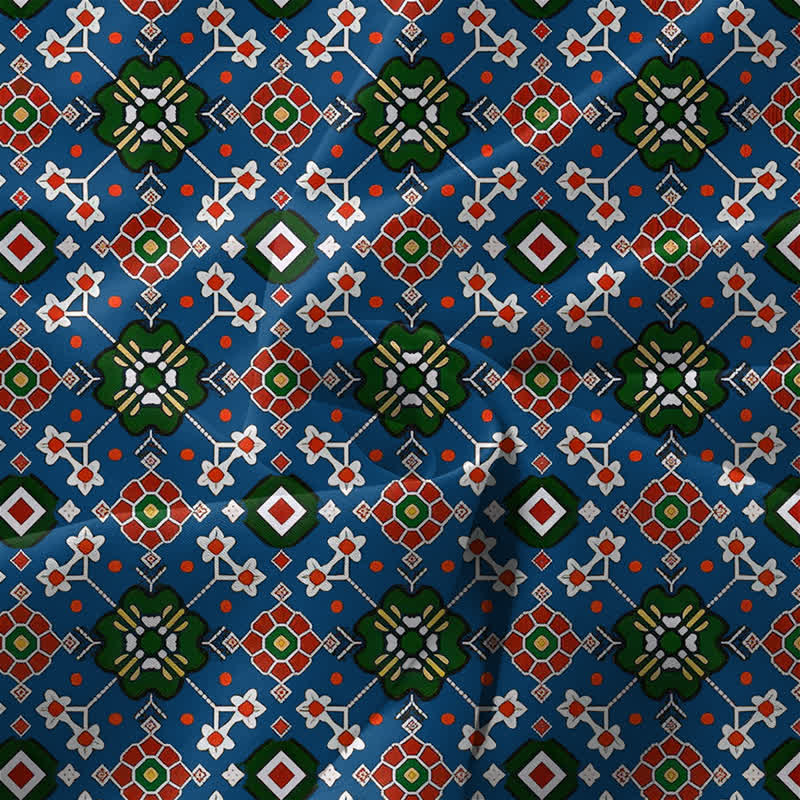 Buddha Stones Robe midi d'été décontractée bleue à motif géométrique bohème avec poches - image 3