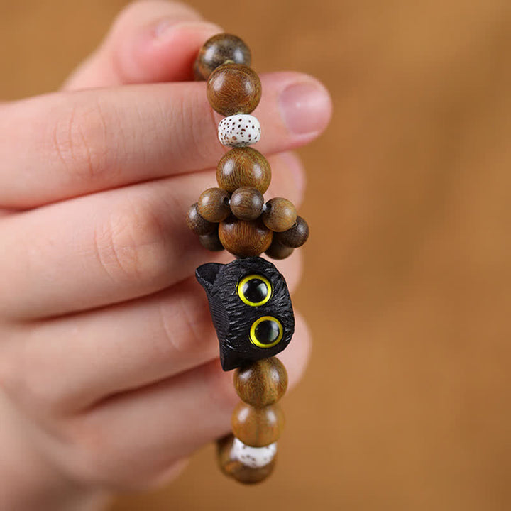 Buddha Stones Bracelet porte-bonheur en bois d'ébène avec perles d'ancrage et chat porte-bonheur - image 3