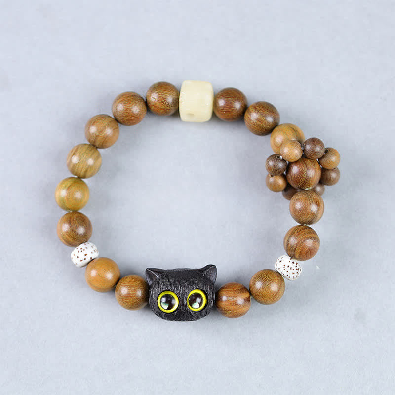 Buddha Stones Bracelet porte-bonheur en bois d'ébène avec perles d'ancrage et chat porte-bonheur - image 1
