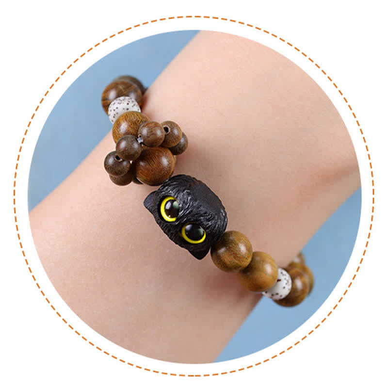 Buddha Stones Bracelet porte-bonheur en bois d'ébène avec perles d'ancrage et chat porte-bonheur - image 4