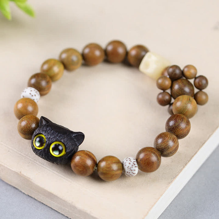 Buddha Stones Bracelet porte-bonheur en bois d'ébène avec perles d'ancrage et chat porte-bonheur - image 2