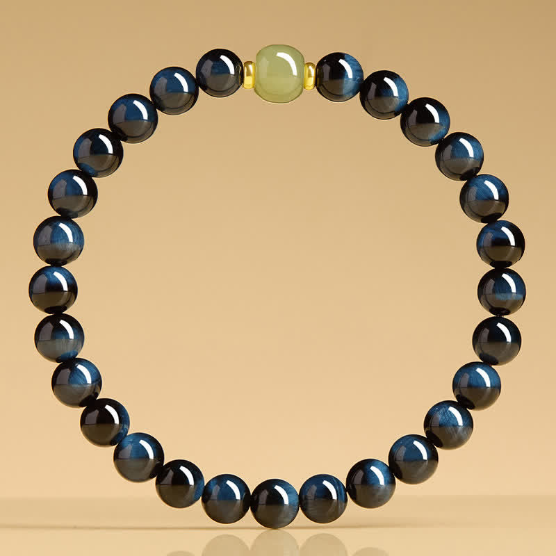 Buddha Stones Bracelet intuitif en perles rondes de jade Hetian œil de tigre bleu - image 3