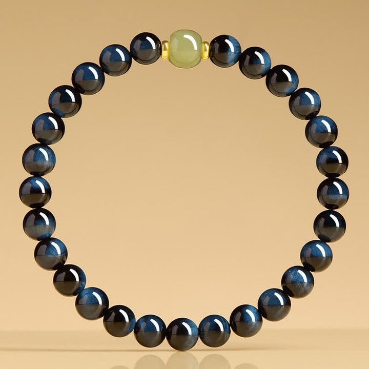 Buddha Stones Bracelet intuitif en perles rondes de jade Hetian œil de tigre bleu - image 3
