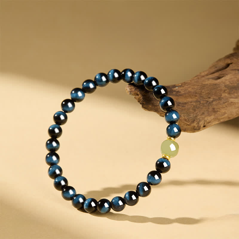 Buddha Stones Bracelet intuitif en perles rondes de jade Hetian œil de tigre bleu - image 4