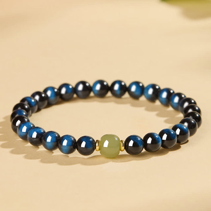 Buddha Stones Bracelet intuitif en perles rondes de jade Hetian œil de tigre bleu - image 8