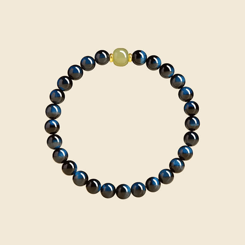 Buddha Stones Bracelet intuitif en perles rondes de jade Hetian œil de tigre bleu - image 1