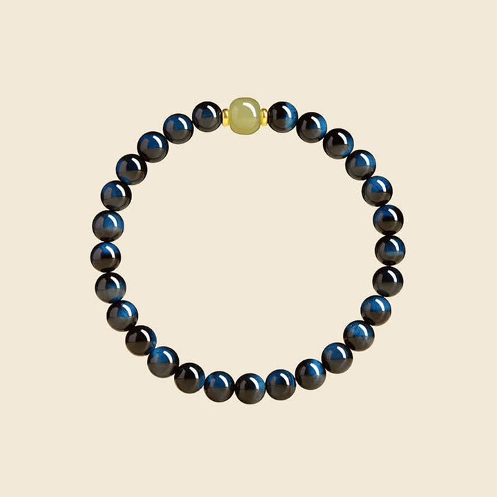 Buddha Stones Bracelet intuitif en perles rondes de jade Hetian œil de tigre bleu - image 1