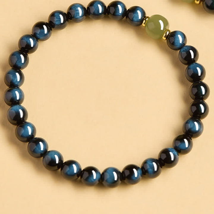 Buddha Stones Bracelet intuitif en perles rondes de jade Hetian œil de tigre bleu - image 9