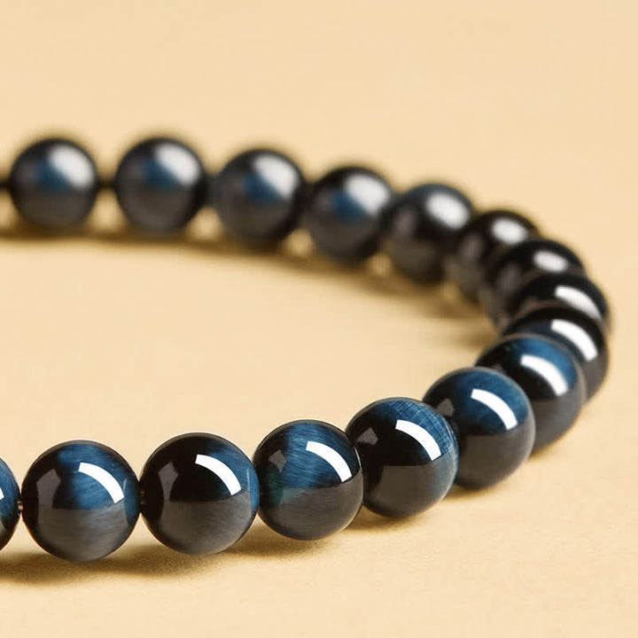 Buddha Stones Bracelet intuitif en perles rondes de jade Hetian œil de tigre bleu - image 13