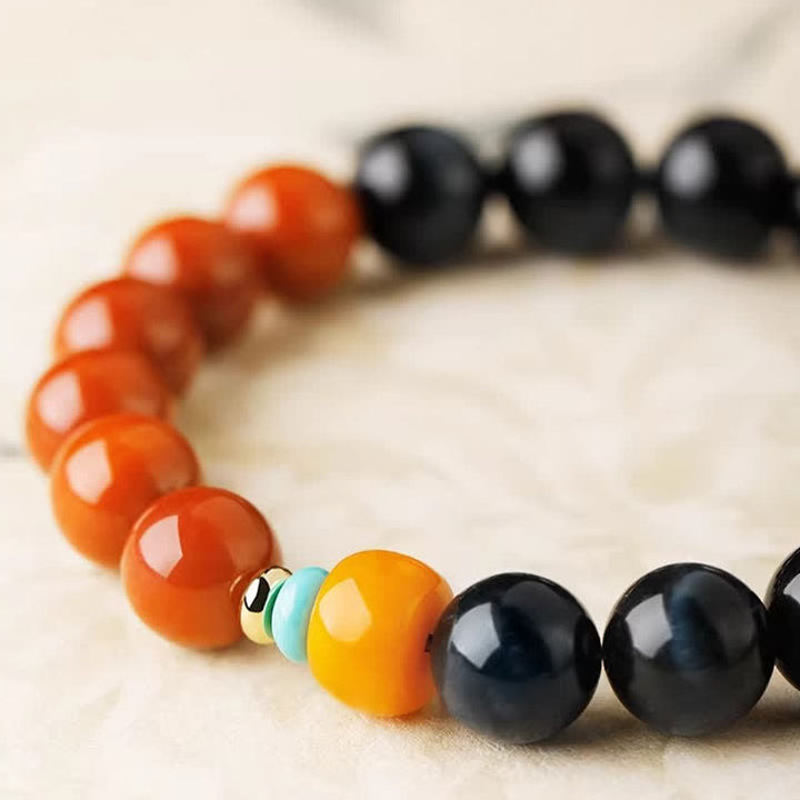 Buddha Stones Bracelet de perles rondes en agate rouge œil de tigre bleu du Sud - image 4
