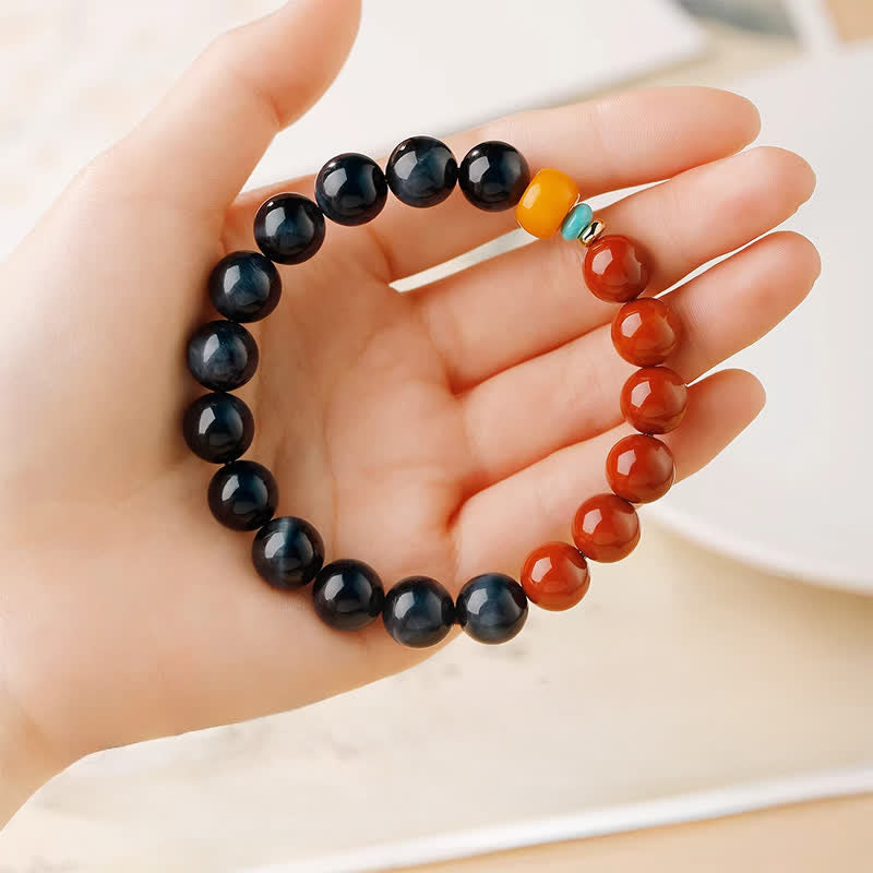 Buddha Stones Bracelet de perles rondes en agate rouge œil de tigre bleu du Sud - image 8