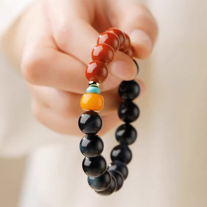 Buddha Stones Bracelet de perles rondes en agate rouge œil de tigre bleu du Sud - image 9