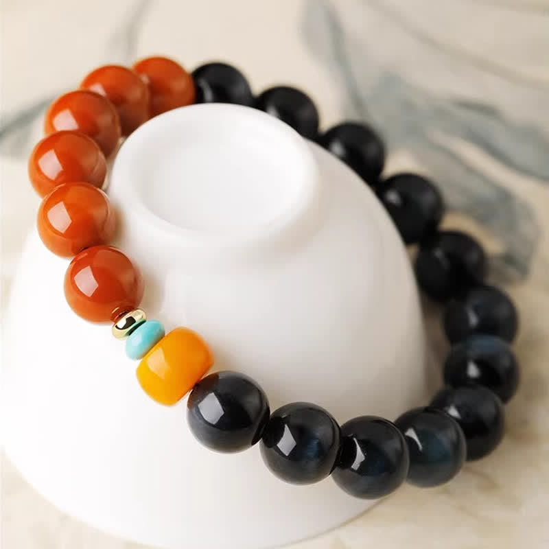 Buddha Stones Bracelet de perles rondes en agate rouge œil de tigre bleu du Sud - image 2