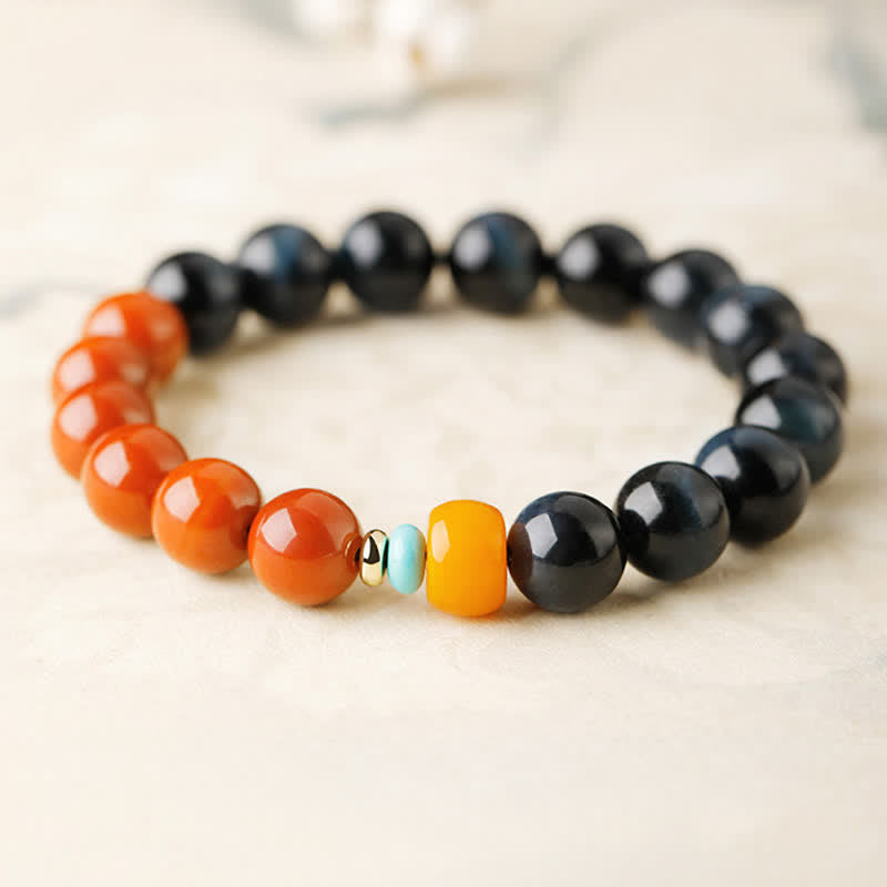 Buddha Stones Bracelet de perles rondes en agate rouge œil de tigre bleu du Sud - Agate rouge du Sud (Fortune ♥ Pouvoir) - image 0