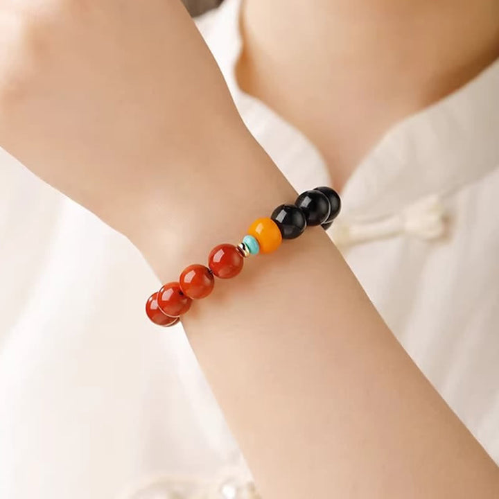 Buddha Stones Bracelet de perles rondes en agate rouge œil de tigre bleu du Sud - image 12
