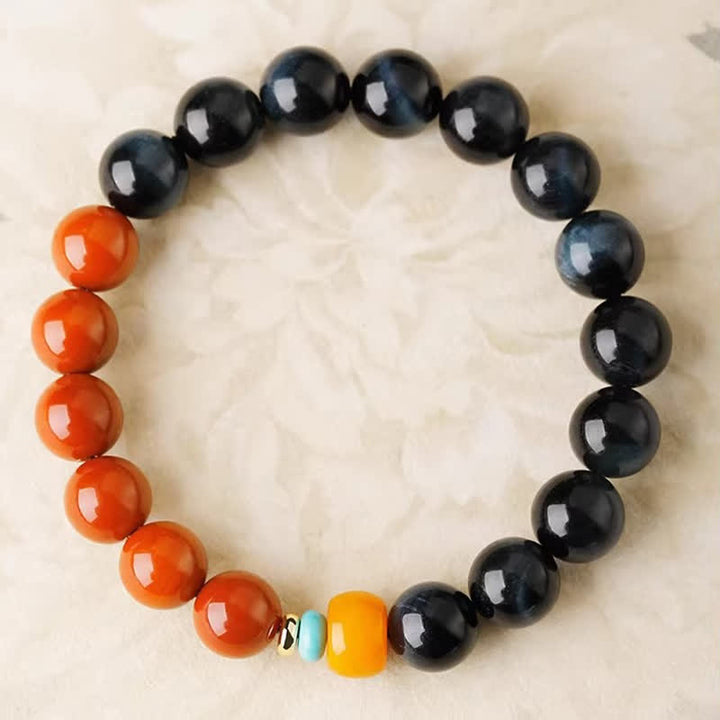 Buddha Stones Bracelet de perles rondes en agate rouge œil de tigre bleu du Sud - image 3
