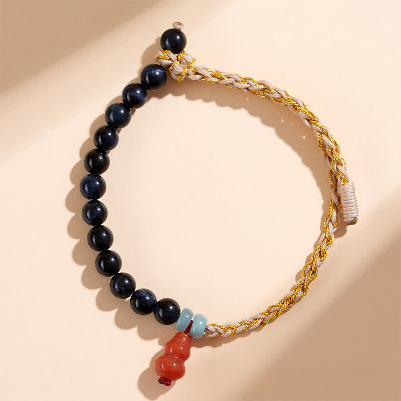Buddha Stones Bracelet de force en calebasse tissée à la main avec œil de tigre bleu - Œil de tigre (Protection ♥ Équilibre) - image 0