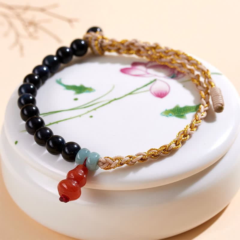 Buddha Stones Bracelet de force en calebasse tissée à la main avec œil de tigre bleu - image 3