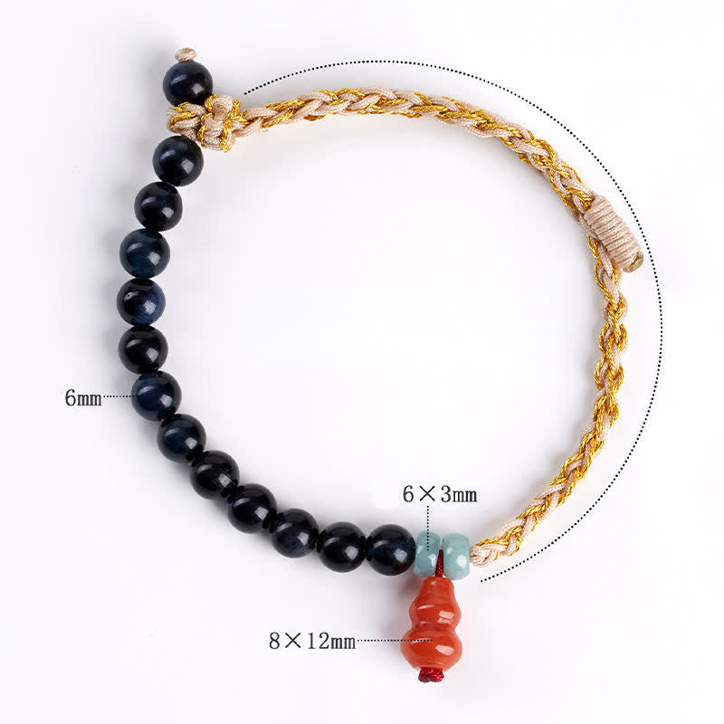 Buddha Stones Bracelet de force en calebasse tissée à la main avec œil de tigre bleu - image 7