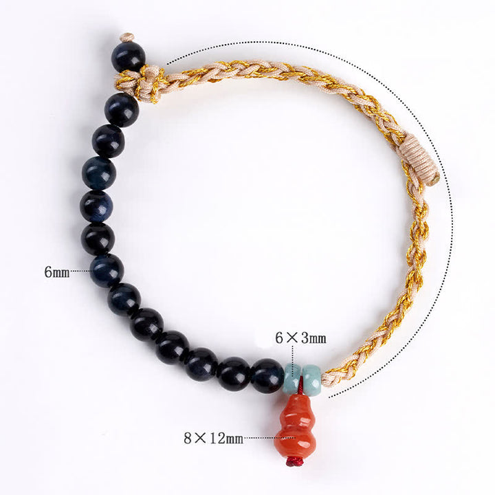 Buddha Stones Bracelet de force en calebasse tissée à la main avec œil de tigre bleu - image 7
