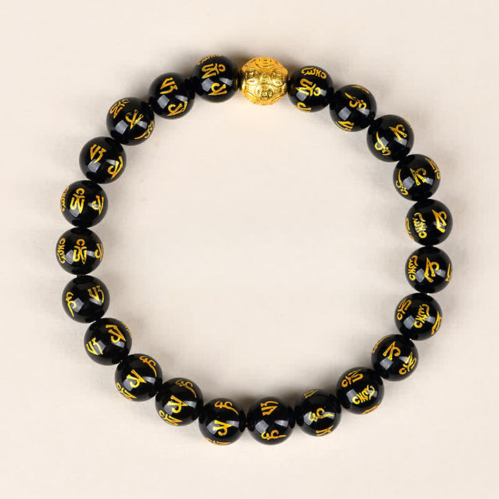 Buddha Stones Bracelet de force Om Mani Padme Hum en obsidienne noire - 8 mm - image 0