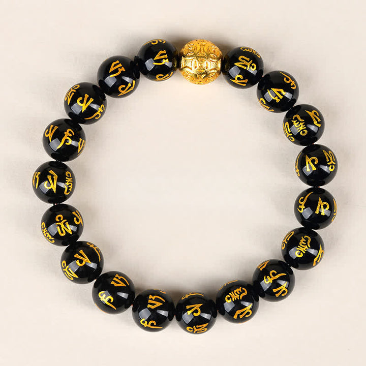 Buddha Stones Bracelet de force Om Mani Padme Hum en obsidienne noire - 10 mm - image 1