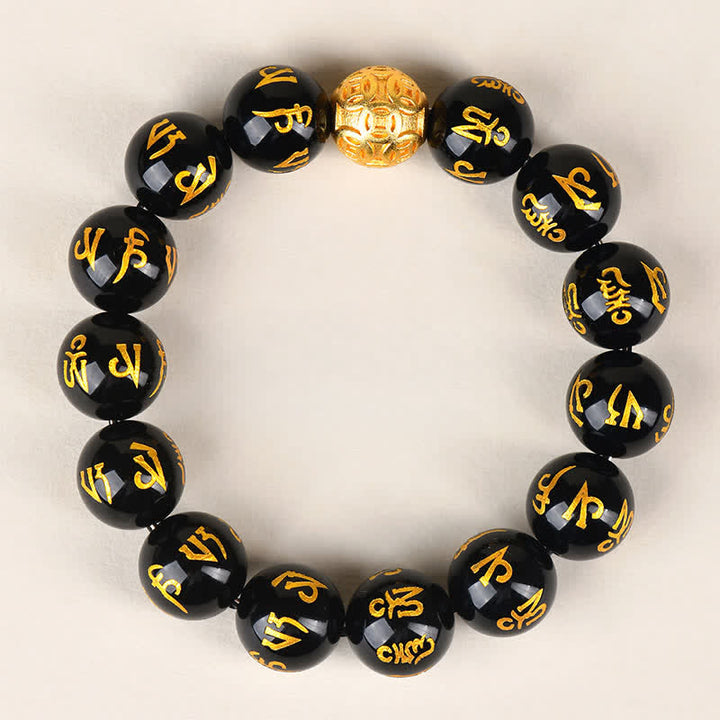 Buddha Stones Bracelet de force Om Mani Padme Hum en obsidienne noire - 14 mm - image 9