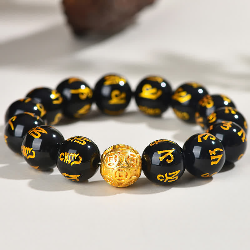 Buddha Stones Bracelet de force Om Mani Padme Hum en obsidienne noire - image 13