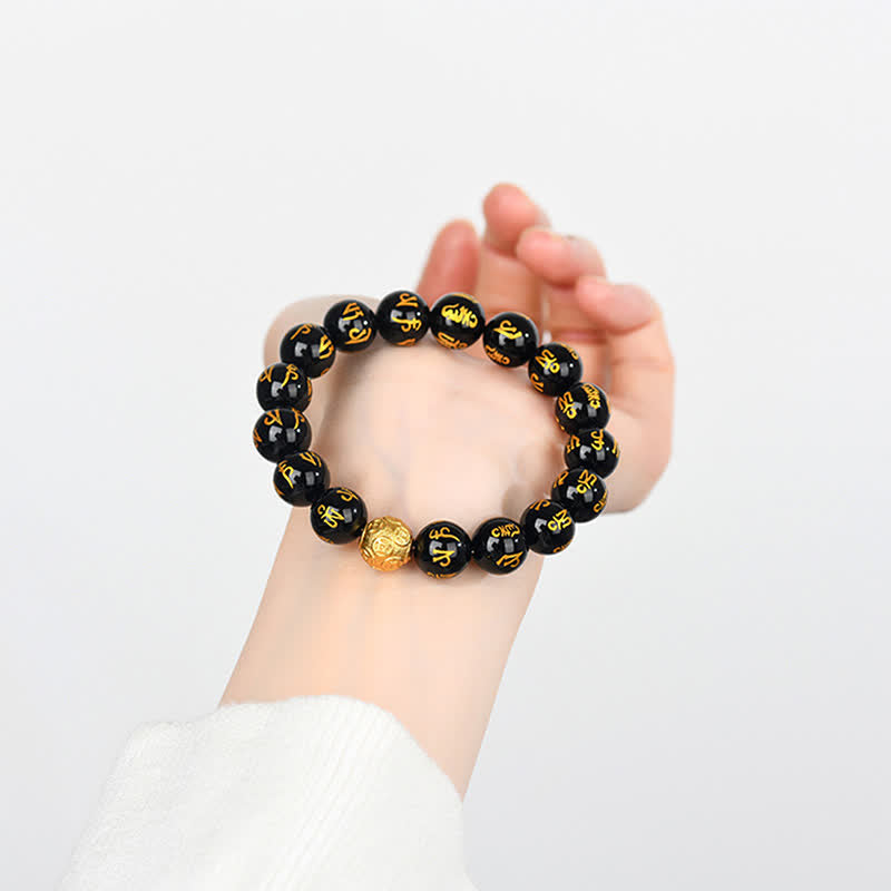 Buddha Stones Bracelet de force Om Mani Padme Hum en obsidienne noire - image 4