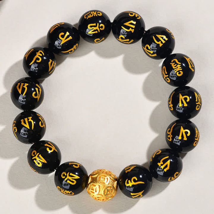 Buddha Stones Bracelet de force Om Mani Padme Hum en obsidienne noire - image 10