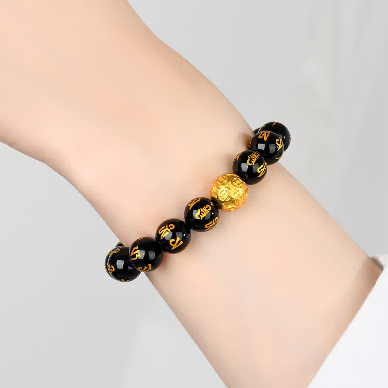 Buddha Stones Bracelet de force Om Mani Padme Hum en obsidienne noire - image 8