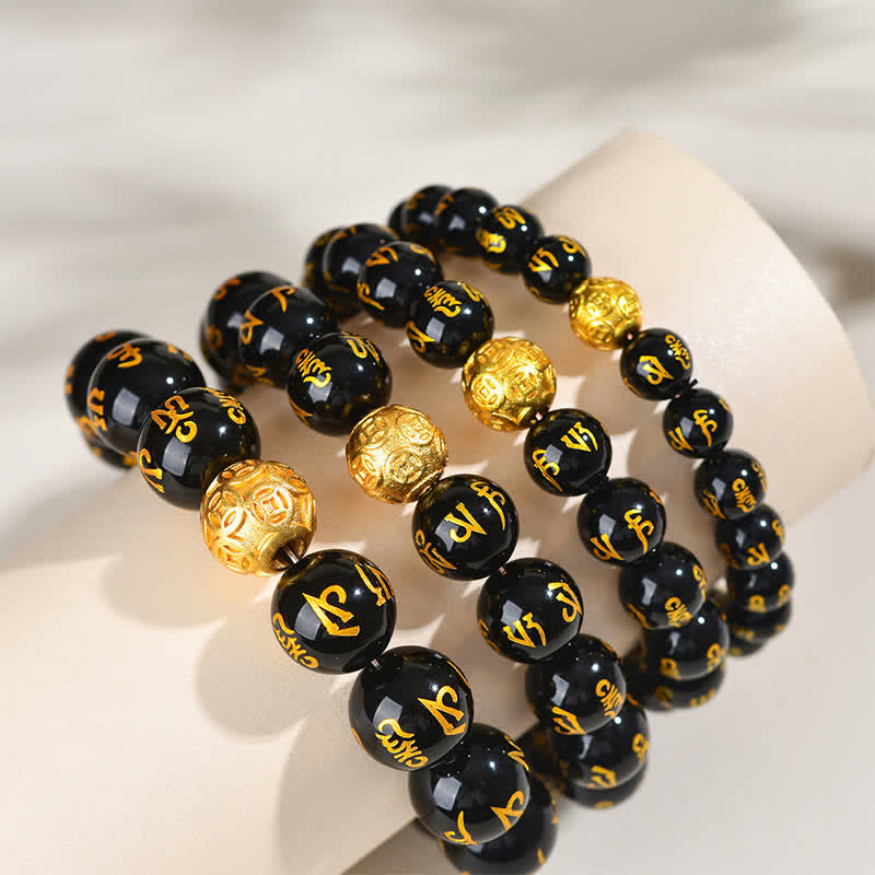 Buddha Stones Bracelet de force Om Mani Padme Hum en obsidienne noire - image 14