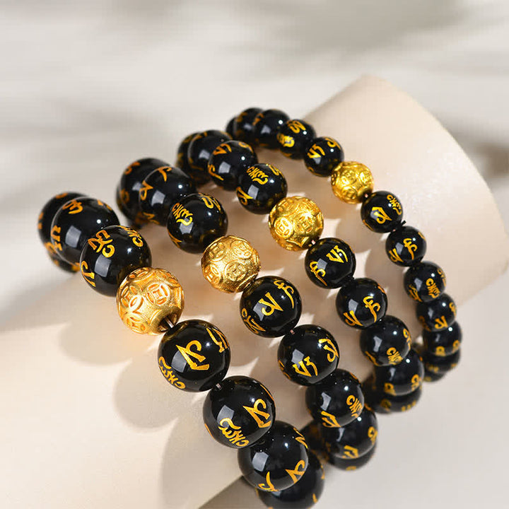 Buddha Stones Bracelet de force Om Mani Padme Hum en obsidienne noire - image 14