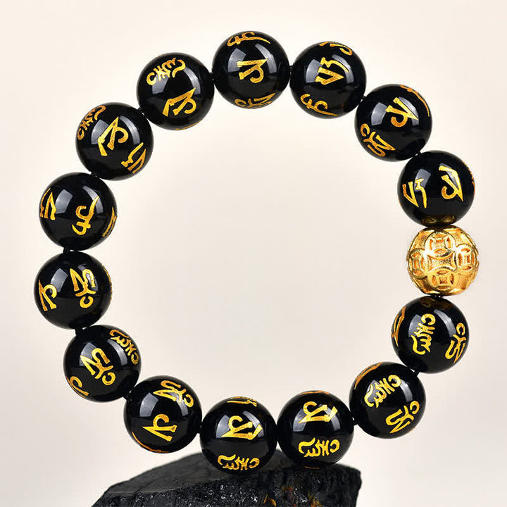 Buddha Stones Bracelet de force Om Mani Padme Hum en obsidienne noire - image 11