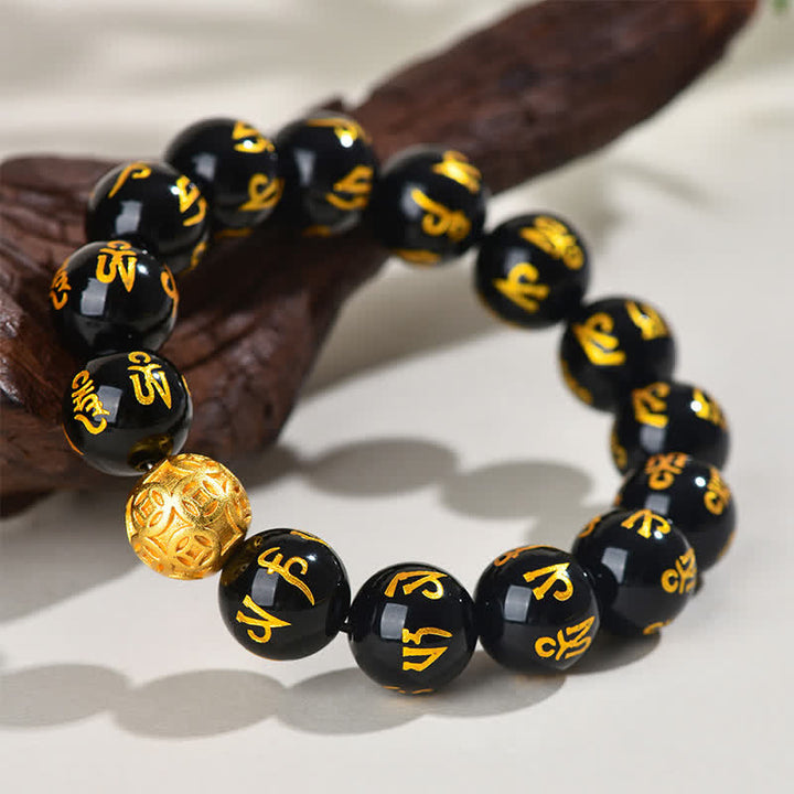 Buddha Stones Bracelet de force Om Mani Padme Hum en obsidienne noire - image 12
